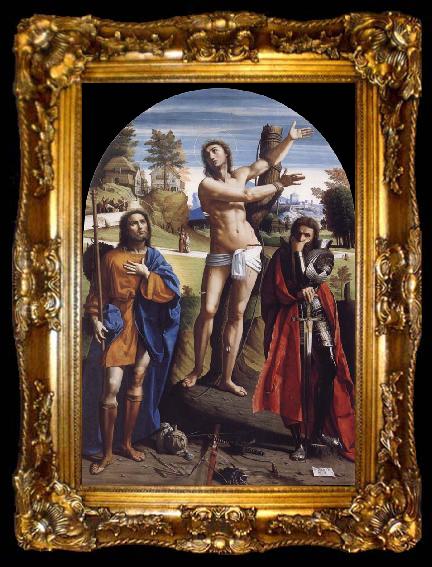 framed  Giovanni Battista Ortolano Saint Sebastian with Saints Roch and Demetrius, ta009-2